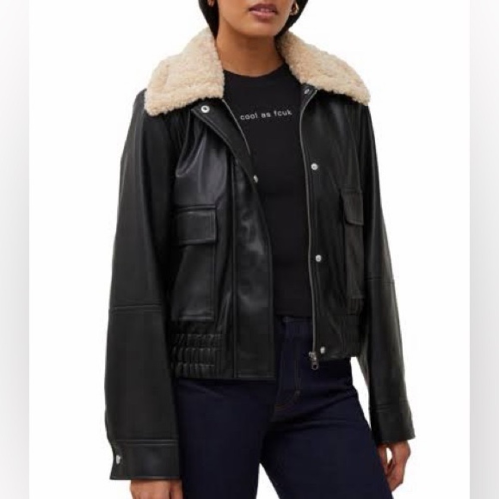French Connection Vegan Leather Aviator Jacket